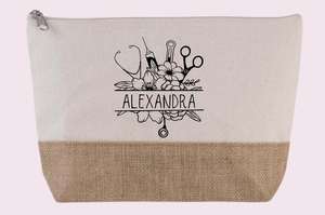 Оптовая продажа, Экологически чистая холщовая + пеньковая джутовая косметичка на молнии с логотипом под заказ, сумка для косметики - Product Image 3