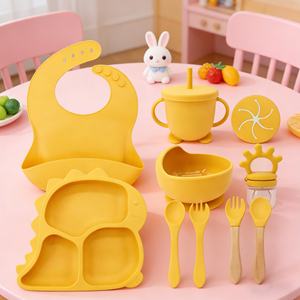 Ensemble de bols et cuillères à ventouse puissante, écologiques, non toxiques, de qualité alimentaire, bavoir d'alimentation, bol et assiette en silicone pour bébé avec tasse - Product Image 1