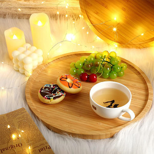 ถาดเสิร์ฟไม้ทรงกลม จานไม้เนื้อแข็ง สำหรับชา กาแฟ อาหารเช้า ของหวาน ใช้ในบ้าน - Product Image 1