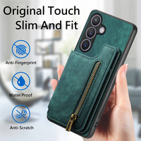 Étui en cuir avec fentes pour cartes, poche zippée, pour Samsung Galaxy A06 5G 4G A07 A17 A26 A36 A56 M36 M56 A15 A25 A35, avec fonction support