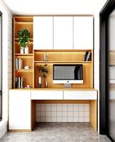 Bureau d'ordinateur en bois moderne multifonctionnel et rotatif avec étagère pour chambres, appartements, hôtels - Design gain de place