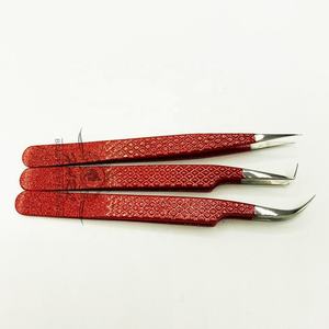 Custom Logo 90 Degree Red Glitter Stainless Steel <b>Eyelash</b> <b>Extension</b> Tweezers Personalized Volume Fiber Tip Eyebrow Beauty Tool - Product Image 4