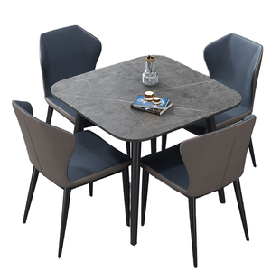Ensemble de table <span class=keywords><strong>à</strong></span> <span class=keywords><strong>manger</strong></span> carrée moderne Chaises rembourrées Plateau en bois gris <span class=keywords><strong>blanc</strong></span> Pieds noirs Hauteur réglable Meubles de maison pour la <span class=keywords><strong>salle</strong></span> <span class=keywords><strong>à</strong></span> <span class=keywords><strong>manger</strong></span> - Product Image 4