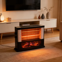 Chauffage électrique portable en métal à quartz 2400W personnalisable, à économie d'énergie, avec effet flamme et protection anti-renversement pour la pièce
