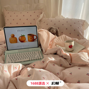 Korean Style 60 Count Yarn Dyed Jacquard Cotton Four Piece <b>Bedding</b> <b>Set</b> Pure Cotton Princess Lace Soft Skin Friendly Breathable - Product Image 2