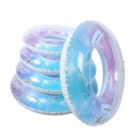 Bouée de bain gonflable pliable bleue à paillettes pour adultes, flotteur de piscine en PVC transparent, cercle de natation d'été pour la plage avec sequins
