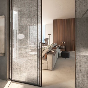 Trung Quốc Nhà sản xuất bên trong trang trí nội thất xếp chồng kính thiên văn cơ chế màu đen trượt cửa kính không khung - Product Image 4