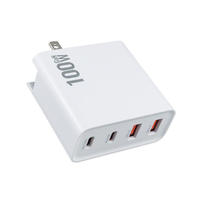 Chargeur mural 100W GaN 4 ports USB C Adaptateur de voyage plat compact avec protection OTP et OVP Charge rapide Technologie PD GaN