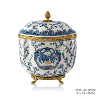 Bol à fruits en céramique peint à la main de luxe avec poignée en laiton Vase vintage décoratif classique exquis