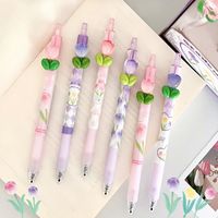 Stylo Gel Clic 0,5 mm à Encre Noire, Motif Fleur de Tulipe, en Plastique, Vente Chaude en Usine, Lot de Stylos Promotionnels en Gros