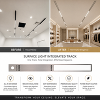 Rail de plafond intégré en aluminium avec fente pour éclairage de surface, système de ventilation AC, système d'extincteurs et détecteur de fumée