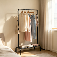 Porte-vêtements métallique 3-en-1 avec crochets et étagère à chaussures, montage facile, support à vêtements portable pour la vente en gros