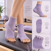 Chaussettes de studio antidérapantes à bout ouvert, coupe basse, avec grip intégral pour le pilates, ajustement parfait, gradation de taille, lavables