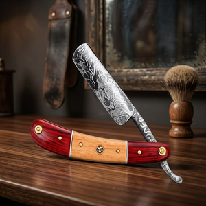 ASAP Brand Damascus Stainless Steel Single-Blade Straight <b>Razor</b> with Natural Wood Handle for <b>Men</b> - Product Image 3