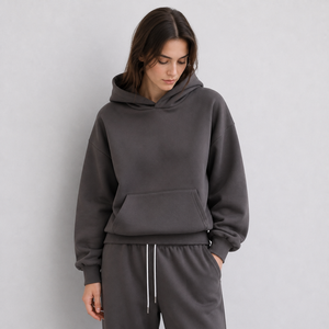 Women's 100% Cotton Hoodie Sweatpants Set Breathable Heavyweight <b>Knitted</b> Tracksuit Casual Streetwear Winter - Product Image 6