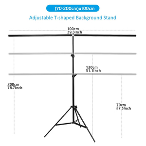 Cadre de fond réglable en forme de T, support de barre transversale stable pour la prise de vue vidéo intérieure et extérieure - Product Image 2