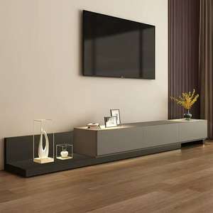 Soporte de <span class=keywords><strong>TV</strong></span> Extensible Minimalista de Madera Maciza - Conjunto de Muebles que Ahorran Espacio con una Pequeña Mesa de Centro a Juego - Product Image 3