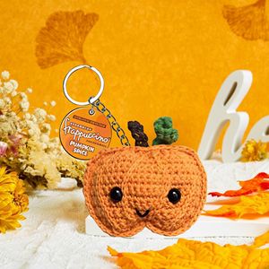 Citrouille tricotée en fil, pendentif circulaire <span class=keywords><strong>jaune</strong></span> en forme de citrouille de dessin animé, citrouille au crochet faite à la main - Product Image 4