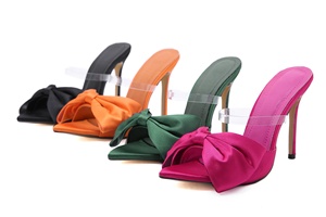 Nouvelles mules d'été simples en soie à nœud, style stiletto, pour femmes, sexy, à bout pointu, avec sac messager, chaussures de soirée pour femmes - Product Image 5