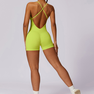 FLW-Combinaison de yoga pour femme, combinaison une pièce, sans manches, pour sortie, bodycon, short - Product Image 1