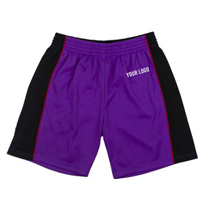 Pantalones Cortos de Baloncesto Transpirables para Hombre, de Malla Morada, con Paneles Laterales Negros, Ribete Rojo, Cintura Elástica Alta, Logotipo Personalizado, Ropa Deportiva Informal - Product Image 1