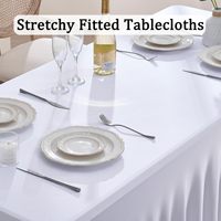 Housse de table rectangulaire blanche en spandex de 1,80 m, nappes ajustées, jupe de table pour fêtes, mariages, anniversaires, banquets, baby showers