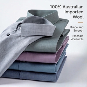 Camicia da Uomo 100% Lana Merino, Collo Quadrato, Traspirante, Resistente allo Sbiadimento, Antipiega, Lavabile <span class=keywords><strong>in</strong></span> <span class=keywords><strong>Lavatrice</strong></span>, Camicia Business Senza Pieghe - Product Image 1