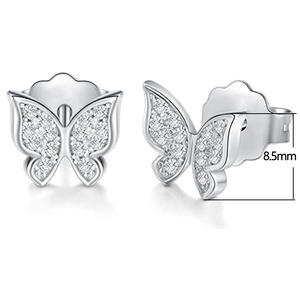 Orecchini a Perno a Forma di Farfalla in Argento 925 con Cristalli e Strass, per Uso Quotidiano Femminile, Micro Incastonatura con Taglio Brillante Rotondo - Product Image 3