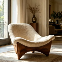 Fauteuil lounge design moderne en fibre de verre, tissu bouclé incurvé, chaise individuelle avec structure en FRP, fauteuil de relaxation pour la maison et la villa