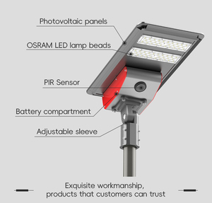Lampadaire solaire LED IP67 tout-en-un 4G 60W en aluminium, étanche, avec capteur PIR, alimentation CC, garantie 3 ans, éclairage routier - Product Image 2