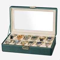 Boîte de rangement et de présentation de luxe pour montres homme, 12 emplacements, en cuir PU noir et vert, avec doublure en velours écologique, pour cadeau