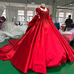 Vestidos de Novia Modernos de Manga Larga con Apliques de Cuentas de Cristales de Lujo, Vestido de Baile con Lentejuelas Xs055 para - Product Image 4