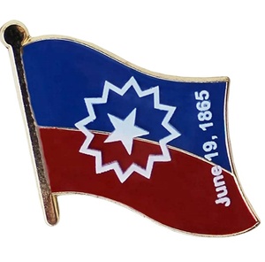 Badge drapeau Juneteenth, Vente directe fabricant, Procédé de peinture au four, Estampage, Artisanat métallique pour le sport et la Fête nationale - Product Image 1