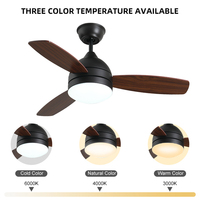 Ventilateur de plafond LED moderne à 3 couleurs, 3 vitesses, télécommande intelligente, moteur réversible, silencieux, lumière à intensité variable, 3 couleurs