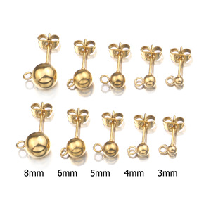 Boucles d'oreilles clous classiques en acier inoxydable plaqué or, 4 mm et 6 mm, gravables, bijoux de mode perlés Aceworks ACS054 - Product Image 3