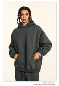 Sudadera con capucha de invierno para hombre, 100% algodón, 450g, tejido grueso, personalizable con estampado, alta calidad, con relieve 3D. - Product Image 2