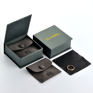 GLAMPKG New Arrival Microfiber Jewelry Cover Deboss Logo Button Pouch Magnetic Book Style Box With Foam Insert Packaging Set - Product Image 3