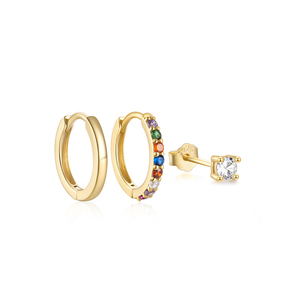 CANNER Juego de 3 Piezas de Aretes de Aro con Zirconia Cúbica Blanca, Diseño Simple y Elegante, Plata de Ley S925, para Mujer - Product Image 1