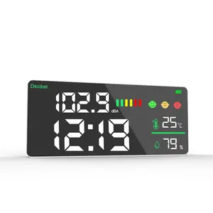 LED Screen Display with time clock Noise Sound Level Meter Decibel 30-130 dBA Volume Monitor