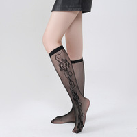 Chaussettes hautes noires ajourées sexy en dentelle florale résille pour femme – Idéales pour l'été
