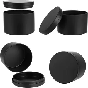 empty size D 8*H 6 cm round black & white metal tin can for candle 8 oz candle tin jar no seam