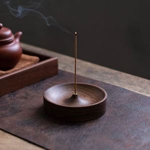 Custom Logo Black Walnut Soild Wood Round Incense Burner Base Stick Holder for Home Decor Aromatic Gift - Product Image 3