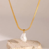 Collier hypoallergénique en acier inoxydable avec pendentif perle et chaîne chevrons, bijoux de mode pour femmes, fournisseur OEM en gros personnalisé