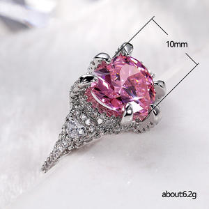 Anillo de compromiso plateado para mujer F799 con cristal rosa y piedra central ovalada de diamantes de imitación, elegante joya de boda para ella - Product Image 6