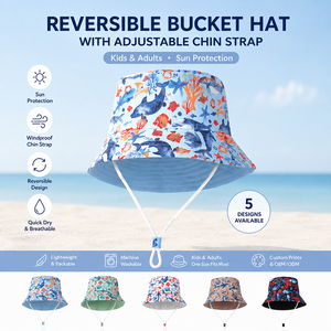 Sombrero de Pescador Reversible Personalizado con Cuerda de Contracción Ajustable Desmontable, Protección UV a Prueba de Viento, Sombrero para el Sol para Niños y Adultos - Product Image 1