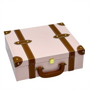 Boîte de rangement rectangulaire classique en cuir avec couvercle à charnière, 1 couche, pour bijoux, beige, marron, sangles décoratives - Product Image 2