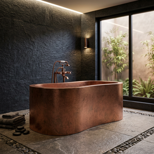 Baignoire ovale autoportante en cuivre avec fonction gonflable, finition antique, sans couvercle, pour adultes - Artisanat indien - Product Image 1