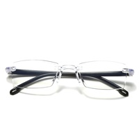 Lunettes de lecture classiques bleues sans monture, fines, anti-lumière bleue, verres transparents pour hommes et femmes, adaptées aux visages en forme de losange, fourniture directe d'usine