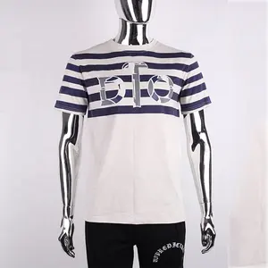 High quality custom 100% cotton striped screen print white mens designer striped t shirt