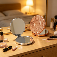 Miroir de maquillage portable de haute qualité, miroir cosmétique rond doré argenté à la mode pour les voyages